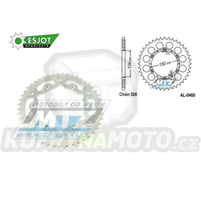 Rozeta řetězová (převodník) Dural 0460-48zubů ESJOT 53-32024-48WT - barva stříbrná - Kawasaki KX125+KX250 +KX500+KXF250+KXF450+KDX175+KDX200+KDX220R+KDX250+KLX250R+KLX250 D-Tracker +KLX250+KLX250SF+KLX300+KLX450R+KLX650R + Suzuki RM-Z250