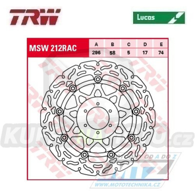 Kotouč brzdový plovoucí TRW MSW212RAC (296/58/6D) - zubatý design - Honda RS+CB250+CBF250Hornet + TSR + CB400+CBR400RR+RVF400+VFR400+CBR600F + VFR750 + CBR900Fireblade + VTR1000Firestorm
