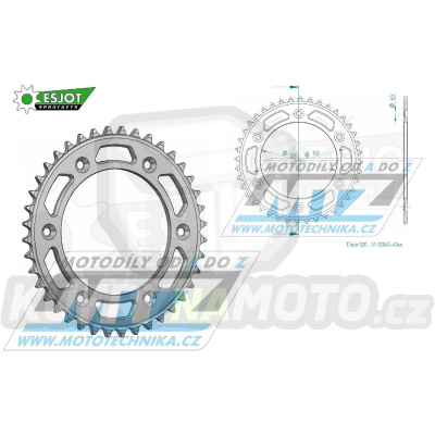 Rozeta řetězová (převodník) Dural 0210-40zubů ESJOT 51-32045-40 - barva stříbrná - Honda CR125+CR250+CR500 + CRF250R+CRF250X+CRF450R+CRF450X+CRF450RX+CRF450L + CRM250+CRF150F + CRF230F / 03-21 + XR250S+XL250S+XL250 + XR250R+XR400R / 96-04 + XR650R /