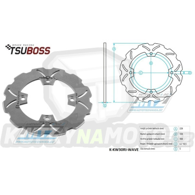Kotouč brzdový (220/100/4D) - Kawasaki ZX6R Ninja / 98-16+ZX6RR Ninja / 03-05+ZX6R Ninja / 02-06+ER6F / 06-15+ER6N / 06-15+Versys 650 / 07-14+Z750 / 04-06+Z750S / 05-06+ZX9R Ninja / 98-03+Z1000+ZX10R / 04-10
