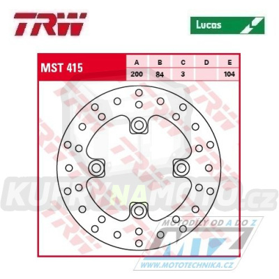 Kotouč brzdový TRW MST415 (200/84/4D) - Kawasaki KVF350 Prairie + KVF650 Prairie + KVF650 Brute Force / 05-13 + KVF700 Prairie / 04-06 + KVF750 Brute Force / 05-12