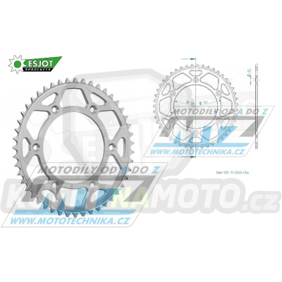 Rozeta řetězová (převodník) Dural 0210-47zubů ESJOT 51-32045-47 - barva stříbrná - Honda CR125+CR250+CR500 + CRF250R+CRF250X+CRF450R+CRF450X+CRF450RX+CRF450L + CRM250+CRF150F + CRF230F / 03-21 + XR250S+XL250S+XL250 + XR250R+XR400R / 96-04 + XR650R /
