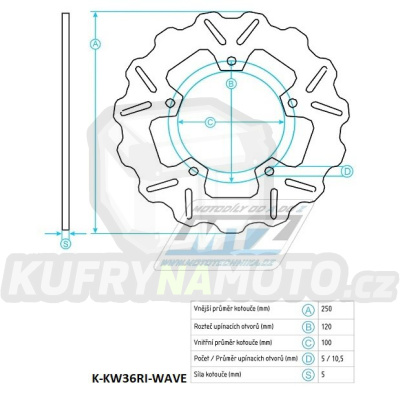 Kotouč brzdový (250/100/5D) - Kawasaki ZRX1100 / 97-00+ZRX1200 / 01-06+ZRX1200R / 01-06+ZRX1200S / 01-06
