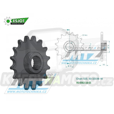 Kolečko řetězové (pastorek) 0582-16zubů ESJOT 50-32039-16 - Yamaha XJ600S+XJ600N + XJR400+XJR400R+XJR400S