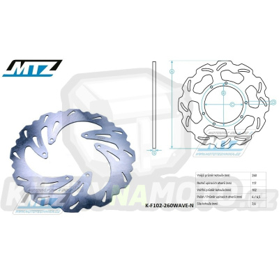 Kotouč brzdový MTZ nerezový - zubatý desing Wave (vnější průměr 260mm) - Honda CR125+CR250+CR500 + CRF250R+CRF250RX+CRF250X+CRF450R+CRF450RX+CRF450X