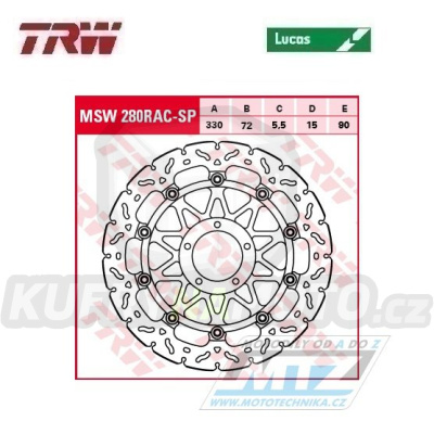 Kotouč brzdový plovoucí TRW MSW280RAC-SP (330/72/5D) - zubatý design - Ducati 848EVO / 12-13+Desmosedici1000 / 07-09 + Panigale+1098+Streetfighter + Monster1200 + Panigale1299