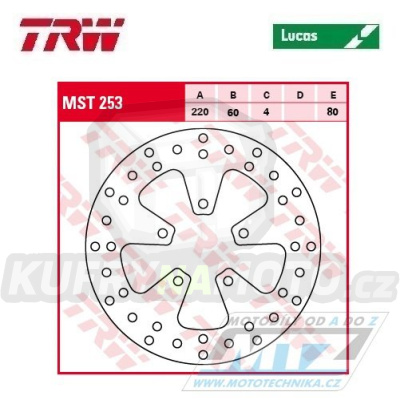 Kotouč brzdový TRW MST253 (220/60/5D) - Aprilia Scarabeo+Leonardo+Sport City+Sportcity Cube + Derbi Boulevard+Rambla