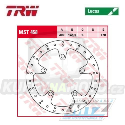 Kotouč brzdový TRW MST458 (300/145,3/5D) - Aprilia SRV850 / 12-17 + Gilera GP800 / 08