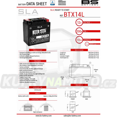 BS baterie moto BTX14 (FA) (YTX14-BS) 12V 12AH 150X87X145 bezúdržbový - naplněný (200A) (4)