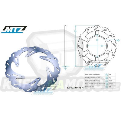 Kotouč brzdový MTZ nerezový - zubatý desing Wave - KTM SX+SXF+EXC+EXCF+EXCR+GS+MXC+LC4+SC+SMR+SXS+SXC+XC+XCF+XCW + Husaberg FE+FS+FX+FC+TE + Husqvarna FC+FE+TC+TE