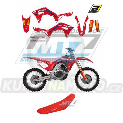 Polepy s potahem sedla (sada polepů a potah sedla Graphics) - Honda CRF250R / 18-21 + CRF450R / 17-20 - typ polepů Replica Team HRC
