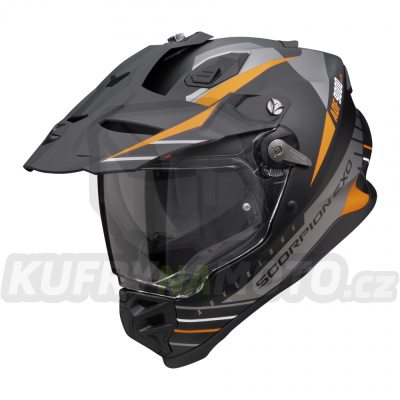 Moto přilba SCORPION ADF-9000 AIR FEAT matná černo/stříbrno/oranžová