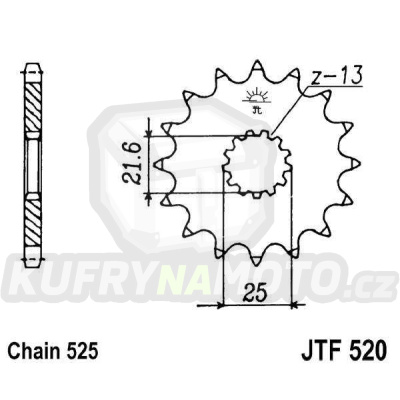 Řetězové kolečko JT JTF 520-16RB 16 zubů, 525 pogumované
