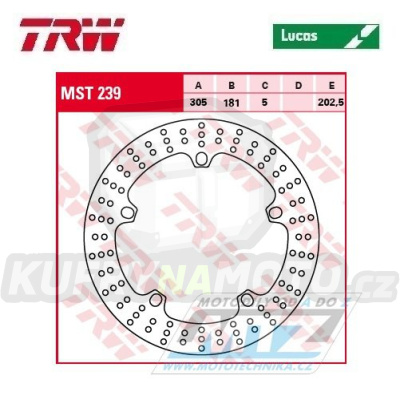 Kotouč brzdový TRW MST239 (305/181/5D) - BMW F750GS+F850GS+R850 + R1100+R1100RT + R1150GS+K1200+R1200+HP2 + R1250GS+R1250R+R1250RS+R1250RT