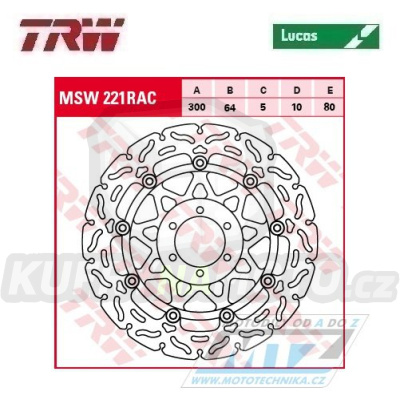Kotouč brzdový plovoucí TRW MSW221RAC (300/64/6D) - zubatý design - Cagiva Freecia + Ducati + Indian + Moto Guzzi + Moto Morini + Victory + Yamaha TZ+XJR+FZR+FZS Fazer+TDM+TRX