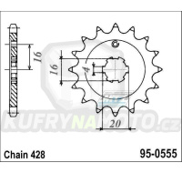 Kolečko řetězové (pastorek) 0555-13zubů MTZ - Kawasaki KX65+KX80+KX85+KX100 + Suzuki RM65+RM100 + Yamaha RD80+TZR80+FZR80RR + TTR225+YBA125 Enticer
