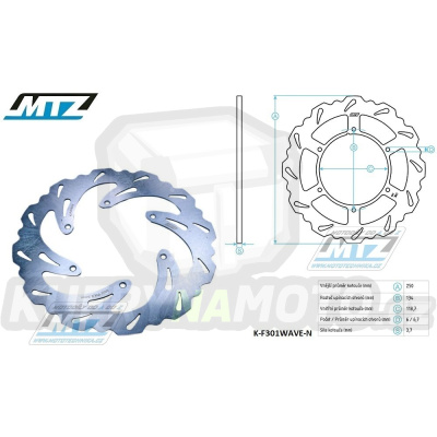 Kotouč brzdový MTZ nerezový - zubatý desing Wave - Suzuki RM125+RM250+RMX250 + DRZ400S+DRZ400E + Yamaha YZ125+YZ250+YZ250X+YZF250+YZF250X+YZF426+YZF450+YZF450X + WRF250+WR250+WRF426+WRF450