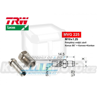 Koncovka brzdové hadice TRW VarioFlex MVG100 (šroubení vnější závit M10x1,25 pohyblivé) - materiál nerez
