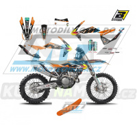 Polepy s potahem sedla (sada polepů a potah sedla Graphics) - KTM EXC / 17-19 + SX+SXF / 16-18 - typ polepů Replica KTM Trophy
