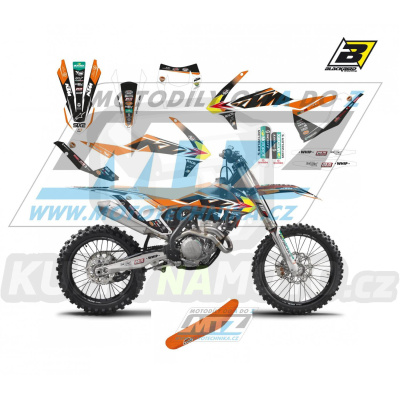 Polepy s potahem sedla (sada polepů a potah sedla Graphics) - KTM EXC / 17-19 + SX+SXF / 16-18 - typ polepů Replica KTM Trophy