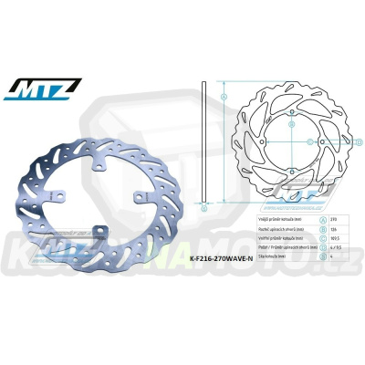 Kotouč brzdový MTZ nerezový - zubatý desing Wave (vnější průměr 270mm) - Kawasaki KX125+KX250+KXF250+KXF450 + KLX450