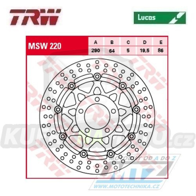 Kotouč brzdový plovoucí TRW MSW220 (290/64/5D) - kulatý design - Suzuki GSF600Bandit / 95-03+GSF600S Bandit / 95-04+GSX600F / 98-03+RF600R / 93-97+SV650+SV650S / 99-02 + GSX750F