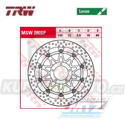 Kotouč brzdový plovoucí TRW MSW280SP (330/72/5D) - kulatý design - Ducati 848EVO / 12-13+Desmosedici1000 / 07-09 + Panigale+1098+Streetfighter + Monster1200+Multistrada1200 + Panigale1299