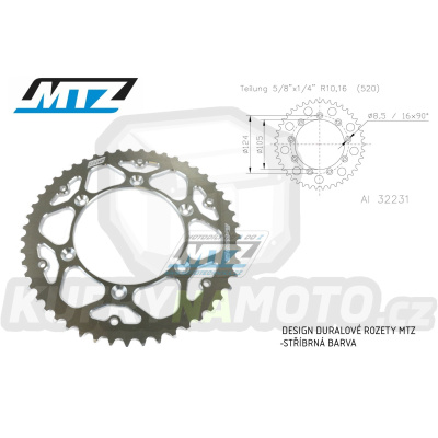 Rozeta řetězová (převodník) Dural TM-51zubů MTZ stříbrná - TM MX125+MX144+MX250+MX250F+MX450F+MX530F / 92-22 + EN125+EN144+EN250+EN300+EN250F+EN300F+EN450F+EN530F / 92-22 + MX80