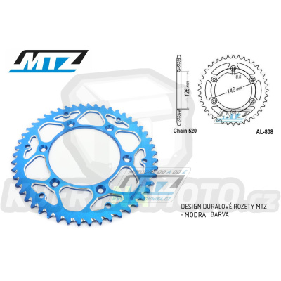 Rozeta řetězová (převodník) Dural 0808-51zubů MTZ modrá - Suzuki RM125 / 80-11+RM250 / 82-12+RMX250 / 89-00+RMZ250 / 07-20+RMZ450 / 05-20+RMX450Z / 10-19+DRZ250 / 01-07+DR350 / 96-99+DRZ400S / 00-20+DRZ400E / 00-07 + Kawasaki KLX400R / 03-04