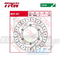 Kotouč brzdový TRW MST265 (260/126,5/6D) - KTM SX+SXF+EXC+EXCF+EXCR+GS+MXC+LC4+SC+SMR+SXS+SXC+XC+XCF+XCW + Husaberg FE+FS+FX+FC+TE + Husqvarna FC+FE+TC+TE