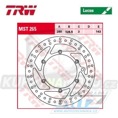 Kotouč brzdový TRW MST265 (260/126,5/6D) - KTM SX+SXF+EXC+EXCF+EXCR+GS+MXC+LC4+SC+SMR+SXS+SXC+XC+XCF+XCW + Husaberg FE+FS+FX+FC+TE + Husqvarna FC+FE+TC+TE