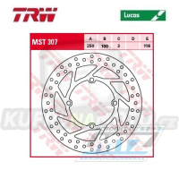 Kotouč brzdový TRW MST307 (250/100/4D) - Kawasaki KX125 / 03-05+KX250 / 03-05+KXF250 / 04-05+KDX125 / 90-99+KDX200 / 95-06+KDX220R / 97-05+KLX250 / 06-10 + Suzuki RMZ250 / 04-06
