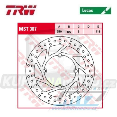 Kotouč brzdový TRW MST307 (250/100/4D) - Kawasaki KX125 / 03-05+KX250 / 03-05+KXF250 / 04-05+KDX125 / 90-99+KDX200 / 95-06+KDX220R / 97-05+KLX250 / 06-10 + Suzuki RMZ250 / 04-06
