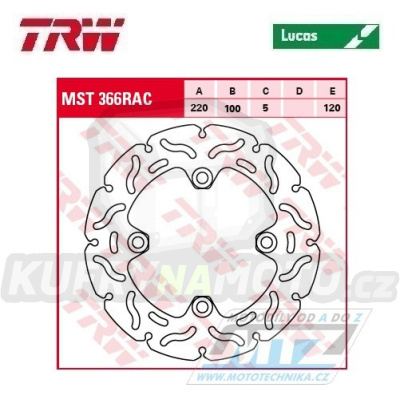 Kotouč brzdový TRW MST366RAC (220/100/4D) - zubatý design - Kawasaki ZX6R Ninja / 98-16+ZX6RR Ninja / 03-05+ZX6R Ninja / 02-06+ER6F / 06-15+ER6N / 06-15+Versys 650 / 07-14+Z750 / 04-06+Z750S / 05-06+ZX9R Ninja / 98-03+Z1000+ZX10R / 04-10