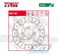 Kotouč brzdový TRW MST407 (220/58/4D) - Derbi DXR200+DXR250 + Yamaha YFS200Blaster / 88-07 + YFM350 Wolverine / 95-05 + YFZ350 Banshee / 90-06 + YFM660R Raptor / 01-05
