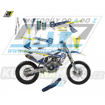 Polepy s potahem sedla (sada polepů a potah sedla Graphics) - Husqvarna FC250+FC350+FC450 + TC125+TC250 / 16-18 + FE250+FE350+FE450+FE501 + TE125+TE250+TE300 / 17-19 - typ polepů Replica Husqvarna Trophy