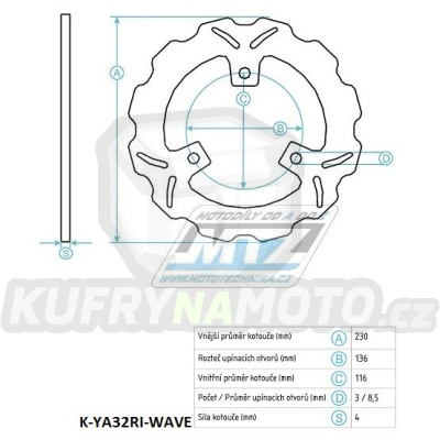 Kotouč brzdový (230/116/3D) - Yamaha YP250 Majesty / 00-07 + MBK 250 Skyliner / 00-05