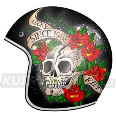 Přilba MT otevřená JET LE MANS 2 SKULL ROSES barva černá/zelená/červená/bílá lesk velikost XS