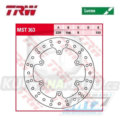 Kotouč brzdový TRW MST363 (220/116/5D) - Yamaha TT250 / 00 + YZF R6 / 99-02 + YZF R1 / 02-03