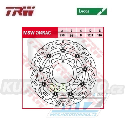Kotouč brzdový plovoucí TRW MSW244RAC (296/94/6D) - zubatý design - Honda CBR600F / 01-07+CBR600F Sport+CB900F Hornet / 02-06+VTX1800C / 01-08