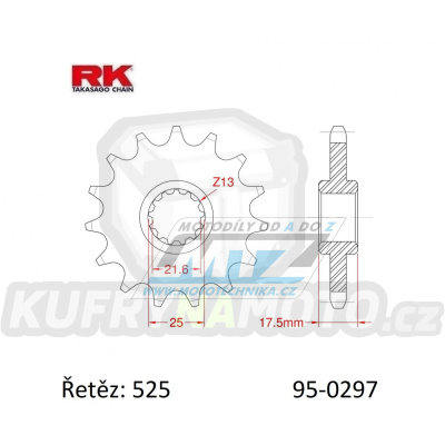 Kolečko řetězové (pastorek) 0297-15zubů RK - Honda CB1 + CB400F Super Four + CB400 Super Four H-VTEC + CBR400RRJ + CBR400RRK + CBR400RR Gull - Arm + VFR400R3 + CB500 + CB500 Cup + CBF500