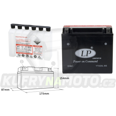 LANDPORT baterie YTX20L-BS 12V 18AH 175X86X154 bezúdržbový (elektrolyt přibalen)