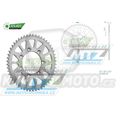 Rozeta řetězová (převodník) Dural 16001-52zubů ESJOT 51-16001-52 - TM 85MX Junior / 14-17