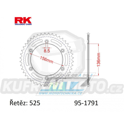 Rozeta ocelová (převodník) 1791-43zubů RK - Suzuki DR650 / 96-18 + DR650SE / 96-22 + XF650 Freewind / 97-02