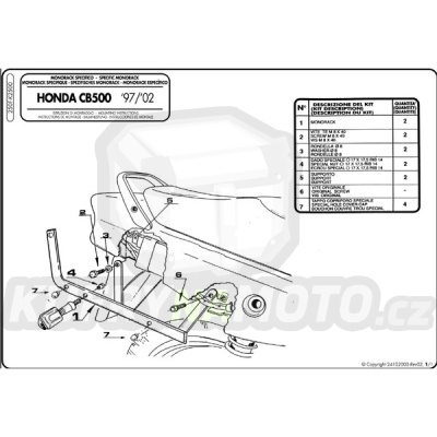Kit pro montážní sada – nosič kufru Kappa Honda CB 500 S 2000 – 2005 K1648-K2500