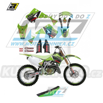 Polepy s potahem sedla (sada polepů a potah sedla Graphics) - Kawasaki KX125+KX250 / 03-08 - typ polepů Replica FH Racing Team