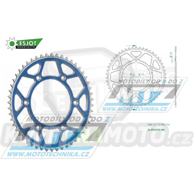 Rozeta řetězová (převodník) Dural 0210-51zubů ESJOT 51-32045-51SBL - barva modrá - Honda CR125+CR250+CR500 + CRF250R+CRF250X+CRF450R+CRF450X+CRF450RX+CRF450L + CRM250+CRF150F + CRF230F / 03-21 + XR250S+XL250S+XL250 + XR250R+XR400R / 96-04 + XR650