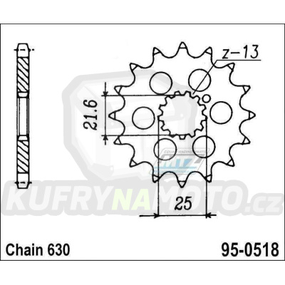 Kolečko řetězové (pastorek) 0518-13zubů MTZ - Kawasaki KZ650 + Z650F + KZ700 + GPZ750 + KZ750 + Z750 + KZ900 + Z900 + Suzuki GS750 + GSX750 + GS1000 + GSX1000 + RE5 + GS1100 + GSX1100 + GS1150