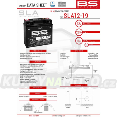 BS baterie moto 51913 MAX (FA) (G12-19) (SLA12-19) 12V 21AH 183X79X171 bezúdržbový - naplněný (zvětšený proud startovací) (210A) (4)