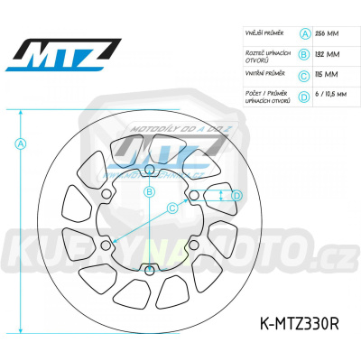 Kotouč brzdový nerezový (256/115/6D) - kulatý desing - Triumph Daytona750 / 91-93+Trident750 / 91-96+SpeedTriple900+Sprint900+Thinderbird900 + Daytona1000 / 91-93+Daytona1200 / 94-97